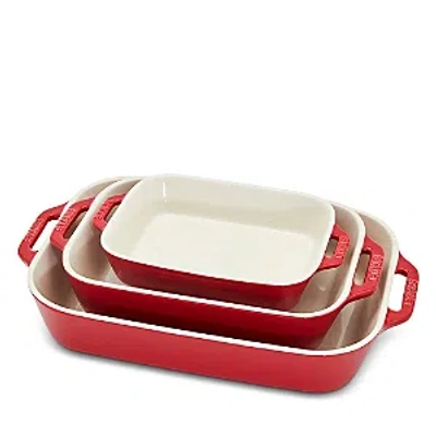 Staub 3 Pc Rectangular Stoneware Bakers Set In Red