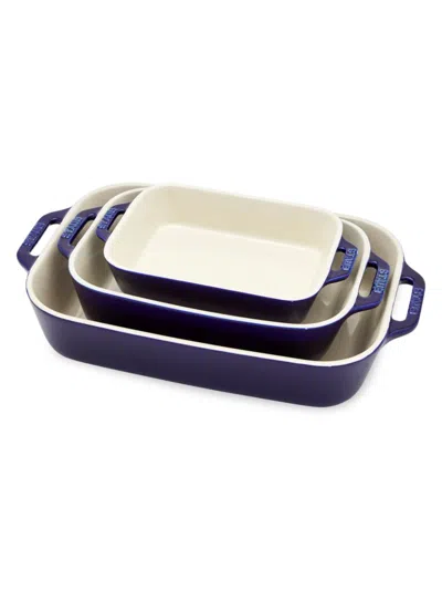Staub 3-piece Ceramic Rectangular Baking Dish Set In Blue