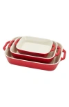 Staub 3-piece Ceramic Rectangular Baking Dishes In Cherry