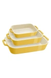 Staub Ceramic 3 Piece Rectangular Baking Dish Set In Citron