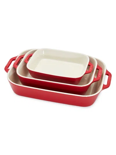 Staub 3-piece Ceramic Rectangular Baking Dish Set In Cherry