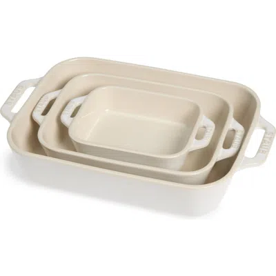 Staub 3-piece Rectangular Ceramic Baking Dish Set In Ivory White