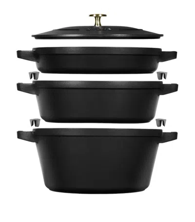 Staub 3-piece Round Stackable Cocette Set In Black