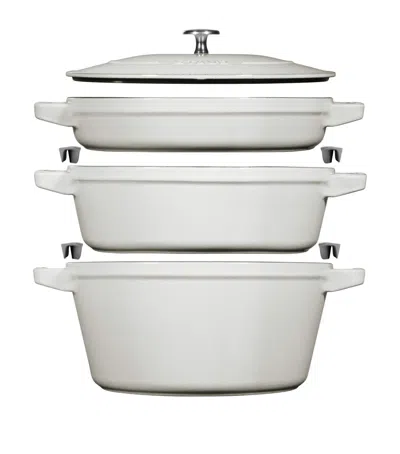 Staub 3-piece Round Stackable Cocotte Set In White