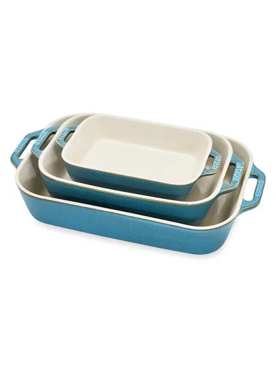 Staub 3-piece Ceramic Rectangular Baking Dish Set In Blue