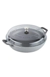 Staub 3.5 Quart Enameled Cast Iron Braiser With Glass Lid In Gray
