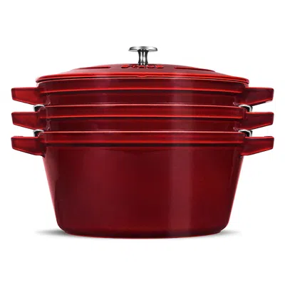 STAUB 4 PC STACKABLE ENAMELED CAST IRON SET