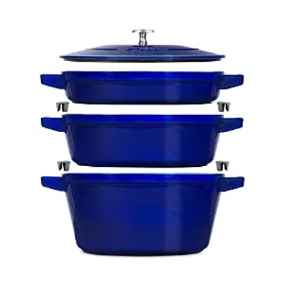 STAUB 4 PC STACKABLE ENAMELED CAST IRON SET