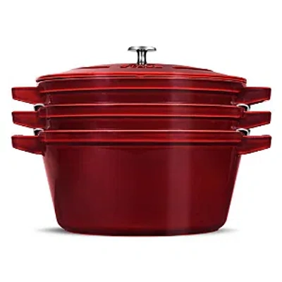 Staub 4 Pc Stackable Enameled Cast Iron Set In Grenadine