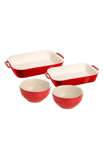Staub 4-piece Ceramic Baking Dishes In Cherry