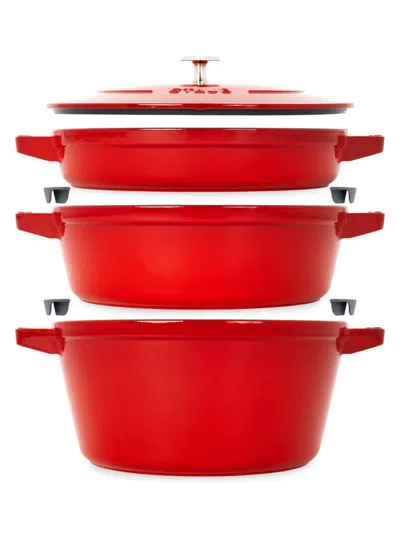 Staub 4-piece Stackable Cast Iron Cookware Set In Red