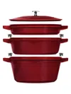 Staub 4-piece Stackable Cast Iron Cookware Set In Grenadine