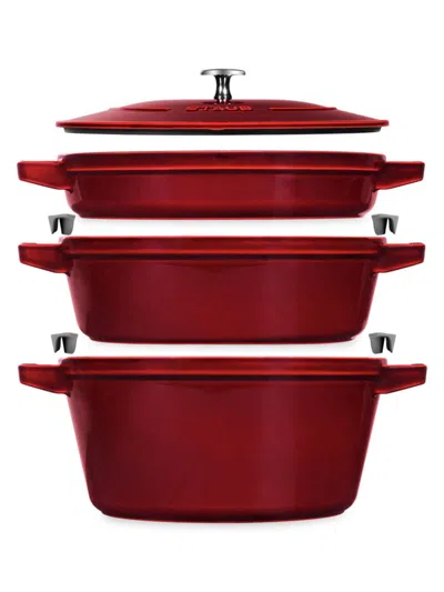 Staub Kids' 4-piece Stackable Cast Iron Cookware Set In Red