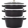 Staub Black Stackable Cast-iron Set Of Four With Lid In Black