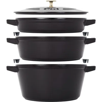 STAUB STAUB 4-PIECE STACKABLE ENAMELED CAST IRON COOKWARE SET