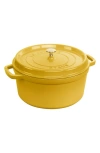 Staub Cast Iron Round Cocotte 7qt Dutch Oven In Citron