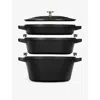 Staub Black Stackable Cast-iron Set Of Four With Lid