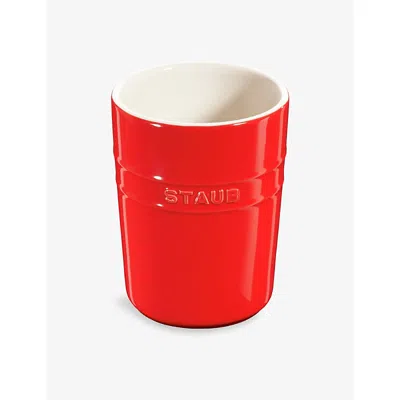 Staub Cherry Branded Ceramic Utensils Holder 15cm In Red