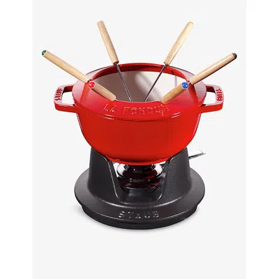 Staub Cherry Brand-embossed Cast-iron Fondue Set 18cm In Red