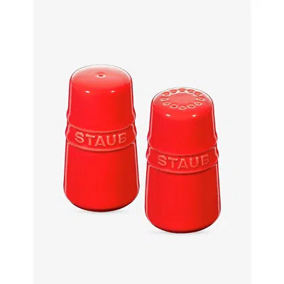 Staub Cherry Brand-embossed Ceramic Salt And Pepper Shakers In Red