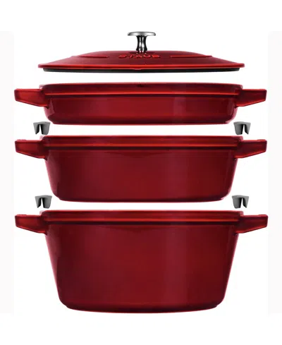 Staub Cast Iron 4 Piece Stackable Set In Grenadine
