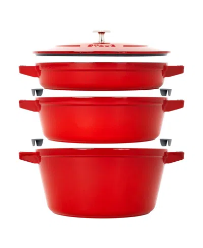 Staub Cast Iron 4-piece Stackable Set In Red