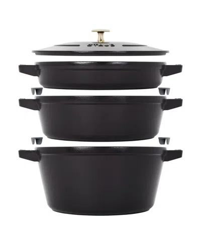 Staub Cast Iron 4-piece Stackable Set In Black