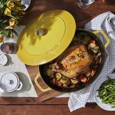 Staub Cast Iron 6.25-qt Shallow Oval Dutch Oven - Citron In Yellow