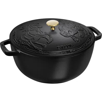 Staub Cast Iron Essential French Oven, Dutch Oven, 5-quart, Serves 5-6, Made In France, With Horse Lid In Black
