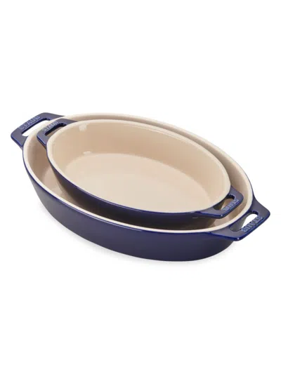 Staub Ceramic 2-piece Oval Baking Dish Set In Dark Blue