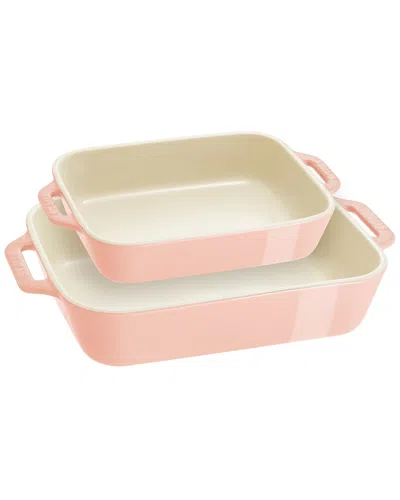 Staub Ceramic 2pc Pastel Pink Rectangular Baking Dish Set