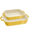 Staub Ceramic Rectangular Baking Dish 2-piece Set In Lemon