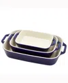 Staub 3-piece Ceramic Rectangular Baking Dish Set In Dark Blue