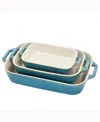 Staub Ceramic 3 Piece Rectangular Baking Dish Set In Rustic Turquoise