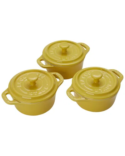 Staub Ceramic 3pc Citron Mini Round Cocotte Set