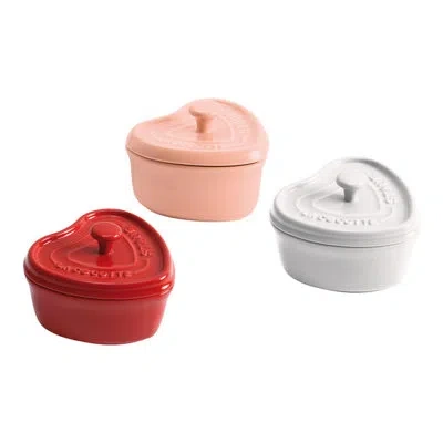 Staub Ceramic 3-pc Mini Heart Cocotte Set - Cherry, Pink, White In White;red;pink