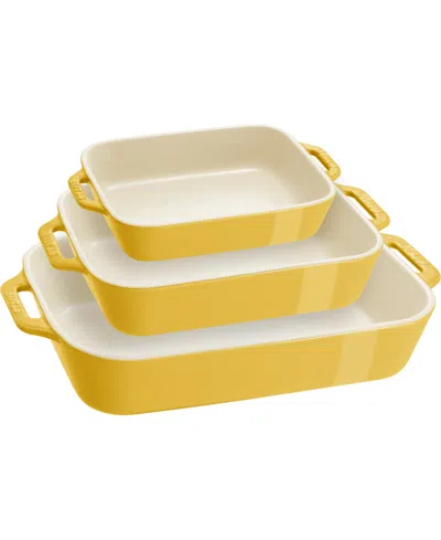 Staub Ceramic 3pc Rectangular Baking Dish Set In Yellow