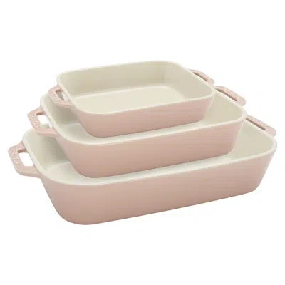 Staub Ceramic 3-pc Rectangular Baking Dish Set - Macaron Pastel In Light Pink