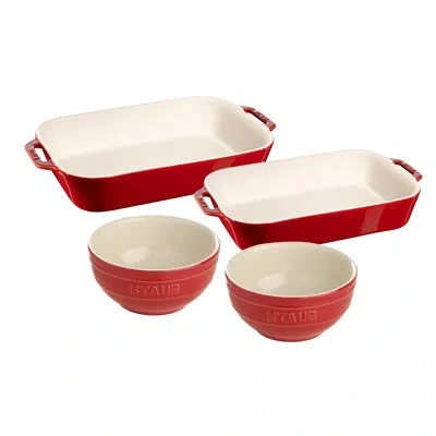 Staub Ceramic 4-piece Baking Dish Set In Cherry