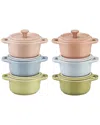 Staub Ceramic 6-pc Mini Round Cocotte Set - Macaron Pastel Colors
