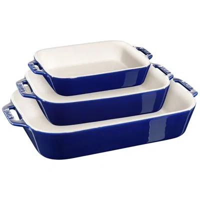 Staub Ceramics Ceramique Rectangular Baking Dish Set 3 Piece In Dark Blue