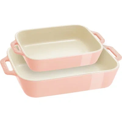 Staub Ceramique Rectangular Baking Dish Set Macaron 2 Piece In Pink