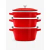 STAUB STAUB CHERRY STACKABLE CAST-IRON SET OF FOUR WITH LID