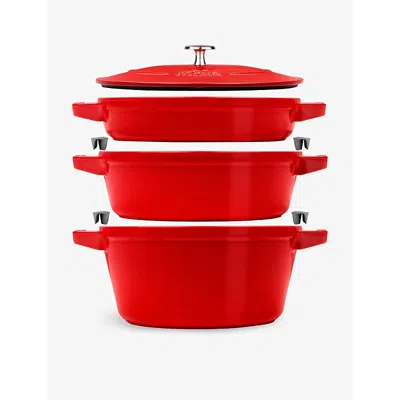 Staub Cast Iron 4-pc. Stackable Pot Set In Red