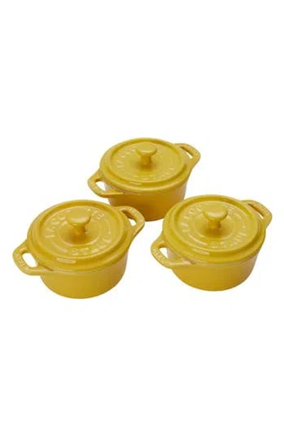Staub Citron 3-piece Mini Round Cocotte Set In Yellow
