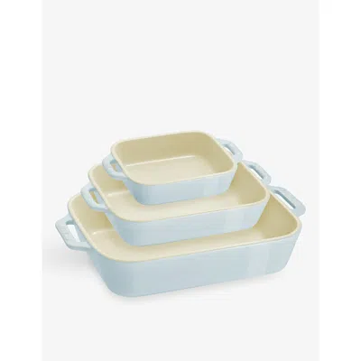 Staub Light Blue Rectangular Set Of Three Ceramic Gratin Dishes
