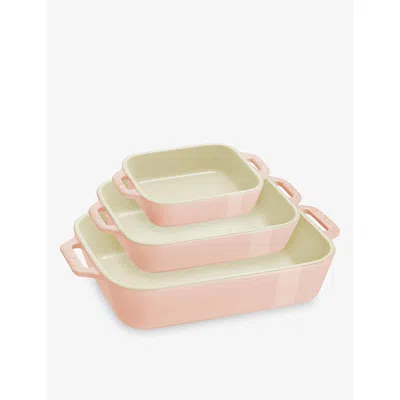 Staub Light Pink Rectangular Set Of Three Ceramic Gratin Dishes