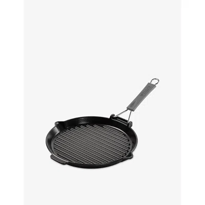 Staub Black Round Cast-iron Grill Pan With Pouring Spout 28cm In Multi