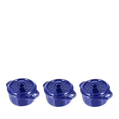 Staub Round Mini 4 Cocotte, Set Of 3 In Blue