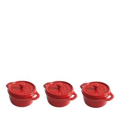 Staub 3 Piece Ceramic Mini Cocotte Set In Cherry